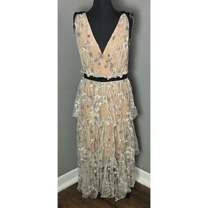 Self-Portrait Women's Floral Stars Mesh Midi Dress Size 10 Fairy Romantic Party